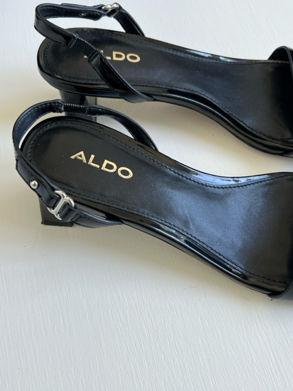 Aldo Black Patent Square-Toe Ankle Strap Heels - Picture 3 of 5